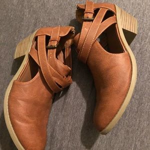 Tan booties with straps